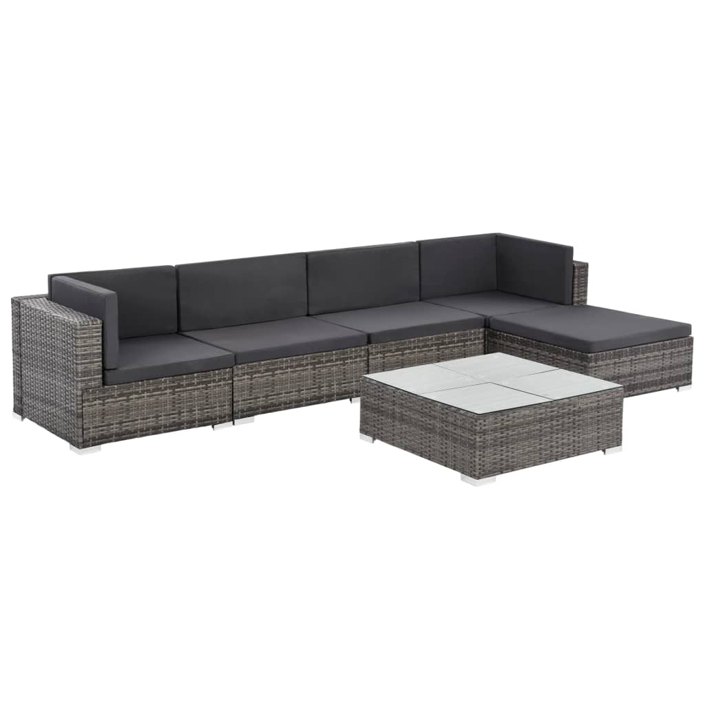 VidaXL 6-delige Loungeset met kussens poly rattan grijs