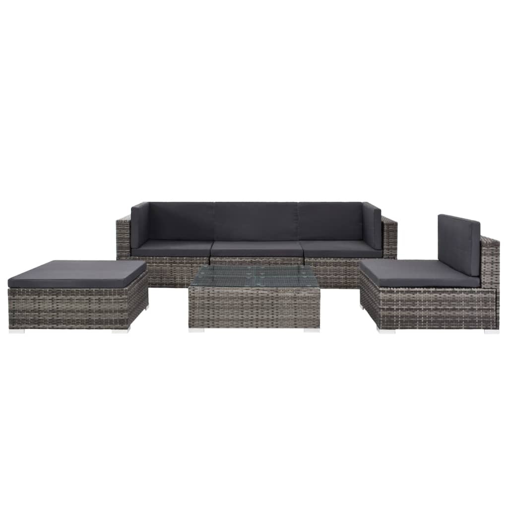 VidaXL 6-delige Loungeset met kussens poly rattan grijs
