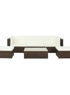 VidaXL 6-delige Loungeset met kussens poly rattan bruin