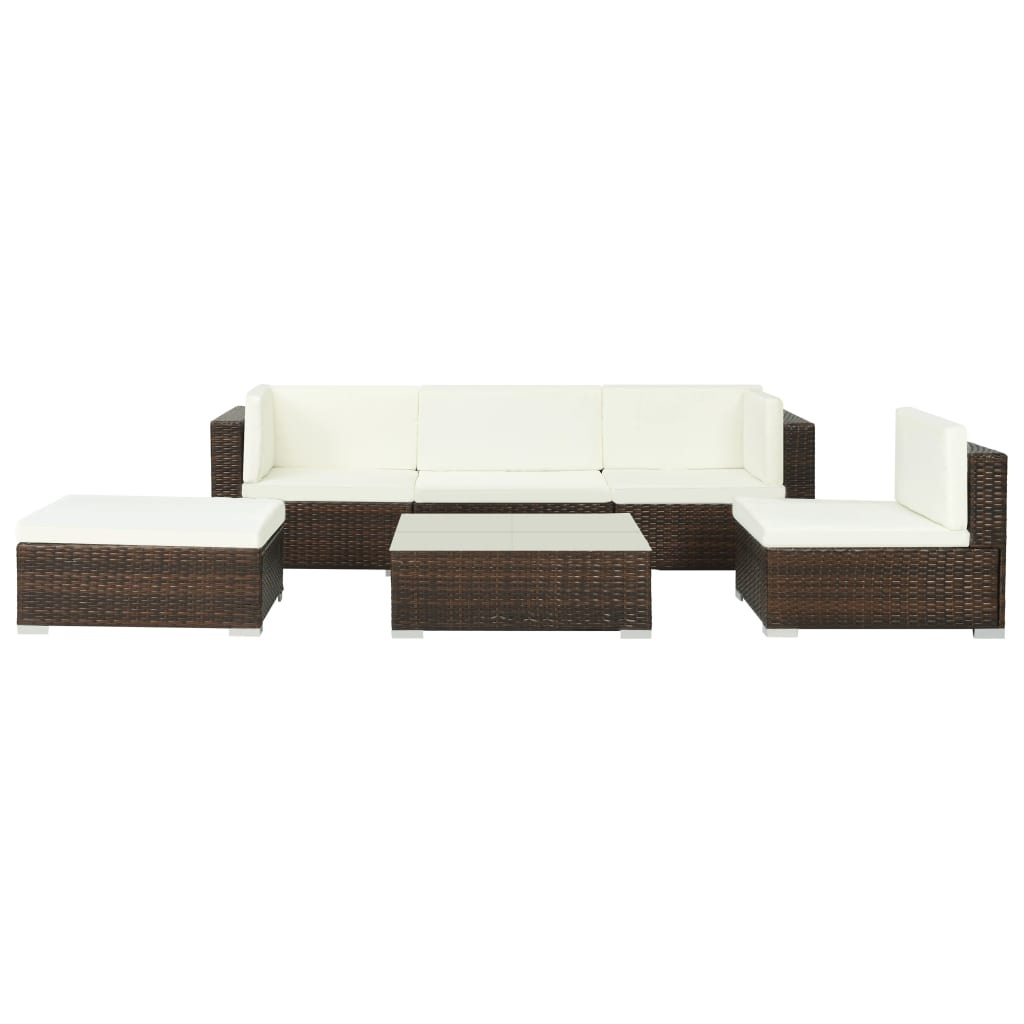VidaXL 6-delige Loungeset met kussens poly rattan bruin