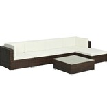 VidaXL 6-delige Loungeset met kussens poly rattan bruin