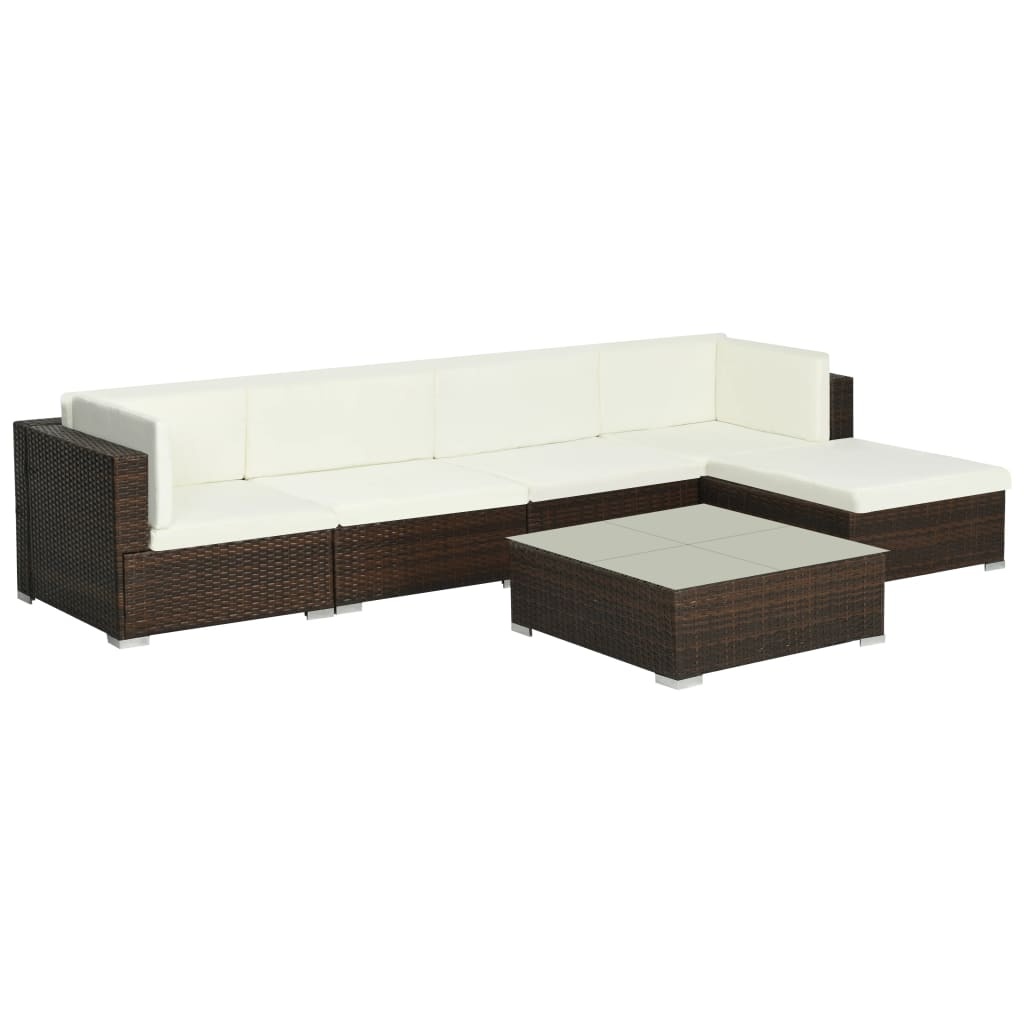 VidaXL 6-delige Loungeset met kussens poly rattan bruin