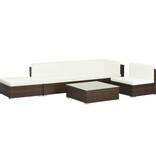 VidaXL 6-delige Loungeset met kussens poly rattan bruin