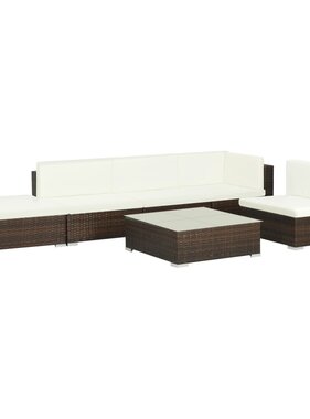 VidaXL 6-delige Loungeset met kussens poly rattan bruin