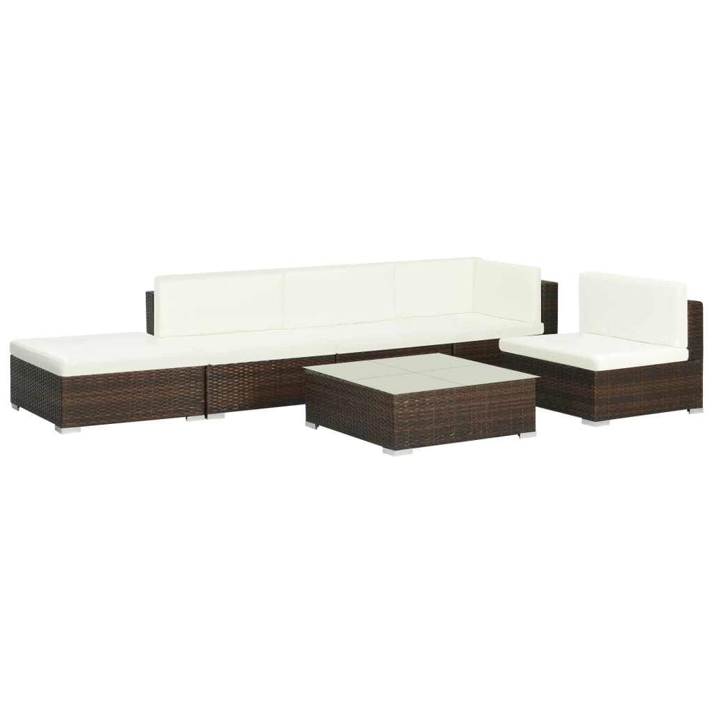VidaXL 6-delige Loungeset met kussens poly rattan bruin