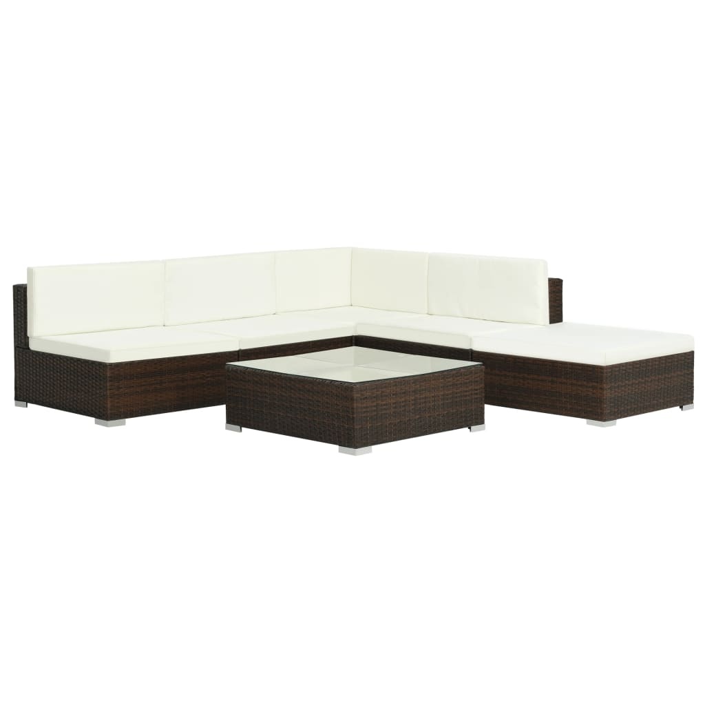 VidaXL 6-delige Loungeset met kussens poly rattan bruin