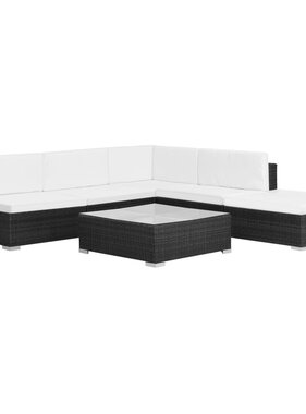 VidaXL 6-delige Loungeset met kussens poly rattan zwart