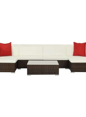 VidaXL 7-delige Loungeset met kussens poly rattan bruin