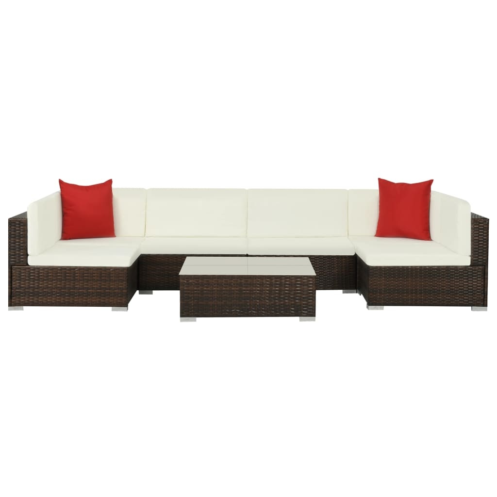 VidaXL 7-delige Loungeset met kussens poly rattan bruin