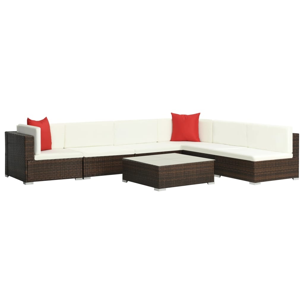 VidaXL 7-delige Loungeset met kussens poly rattan bruin