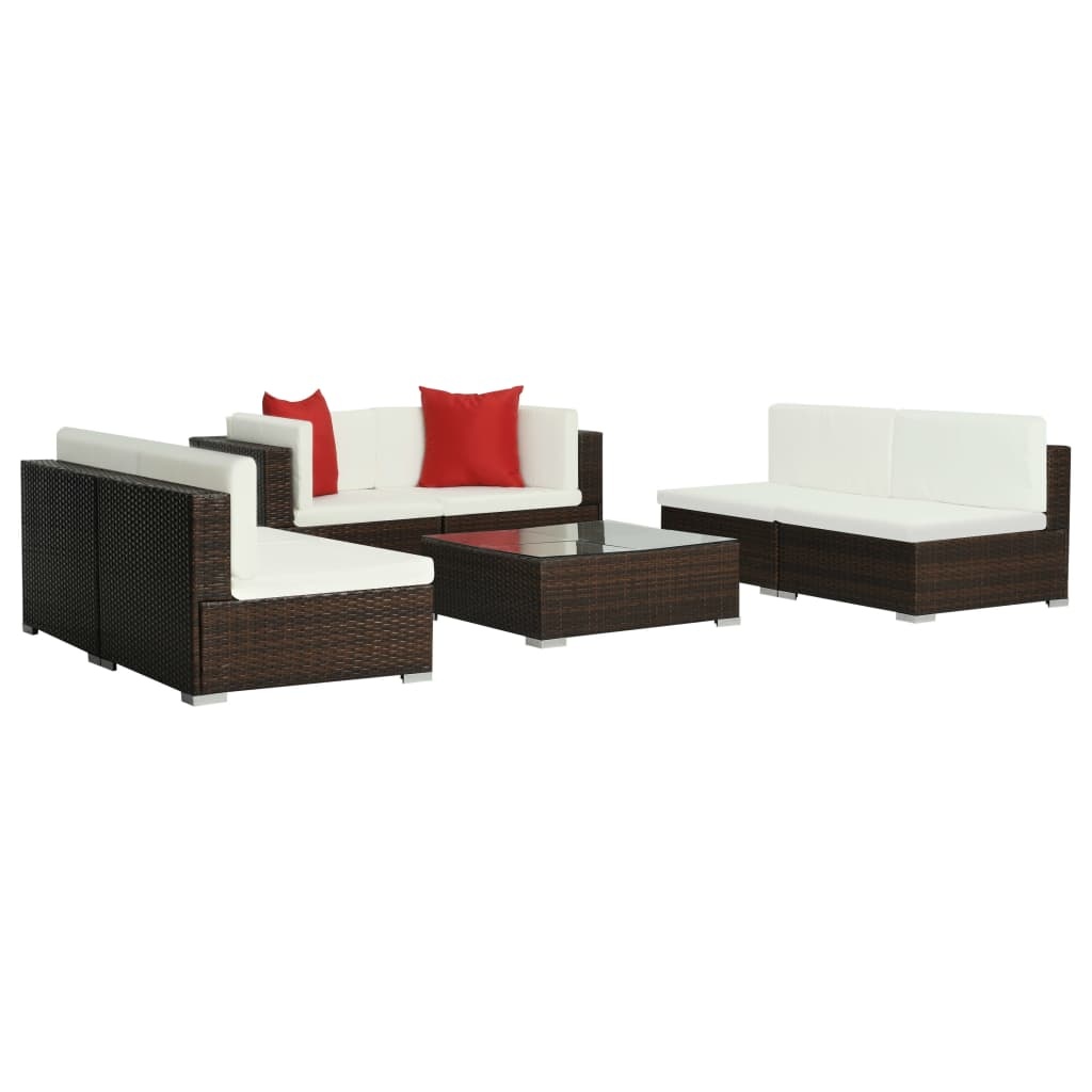 VidaXL 7-delige Loungeset met kussens poly rattan bruin
