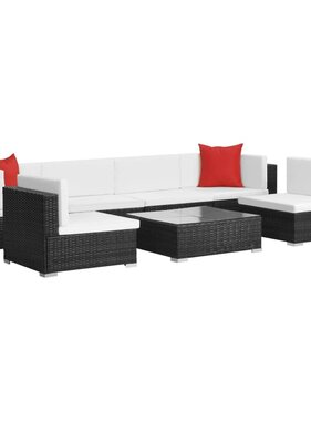 VidaXL 7-delige Loungeset met kussens poly rattan zwart
