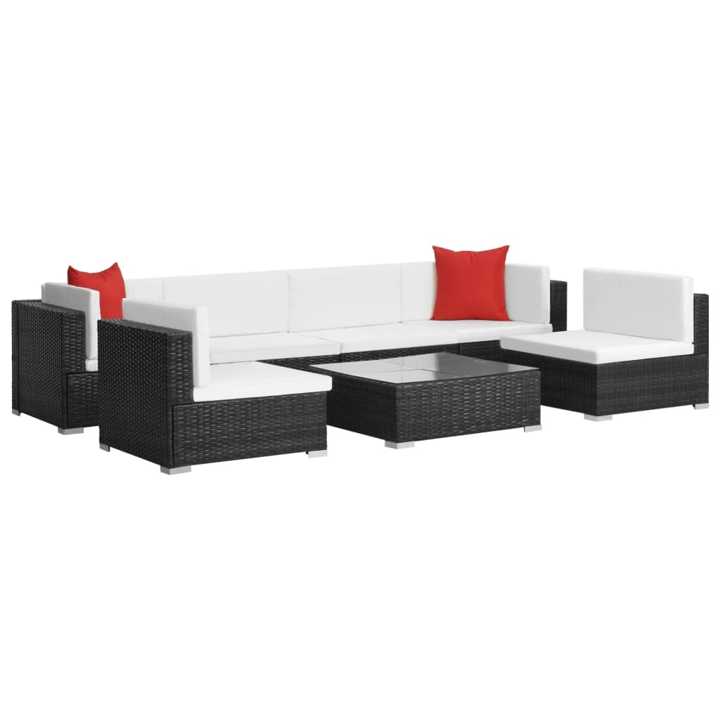 VidaXL 7-delige Loungeset met kussens poly rattan zwart