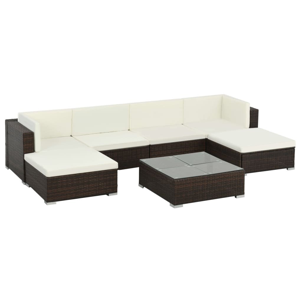 VidaXL 7-delige Loungeset met kussens poly rattan bruin