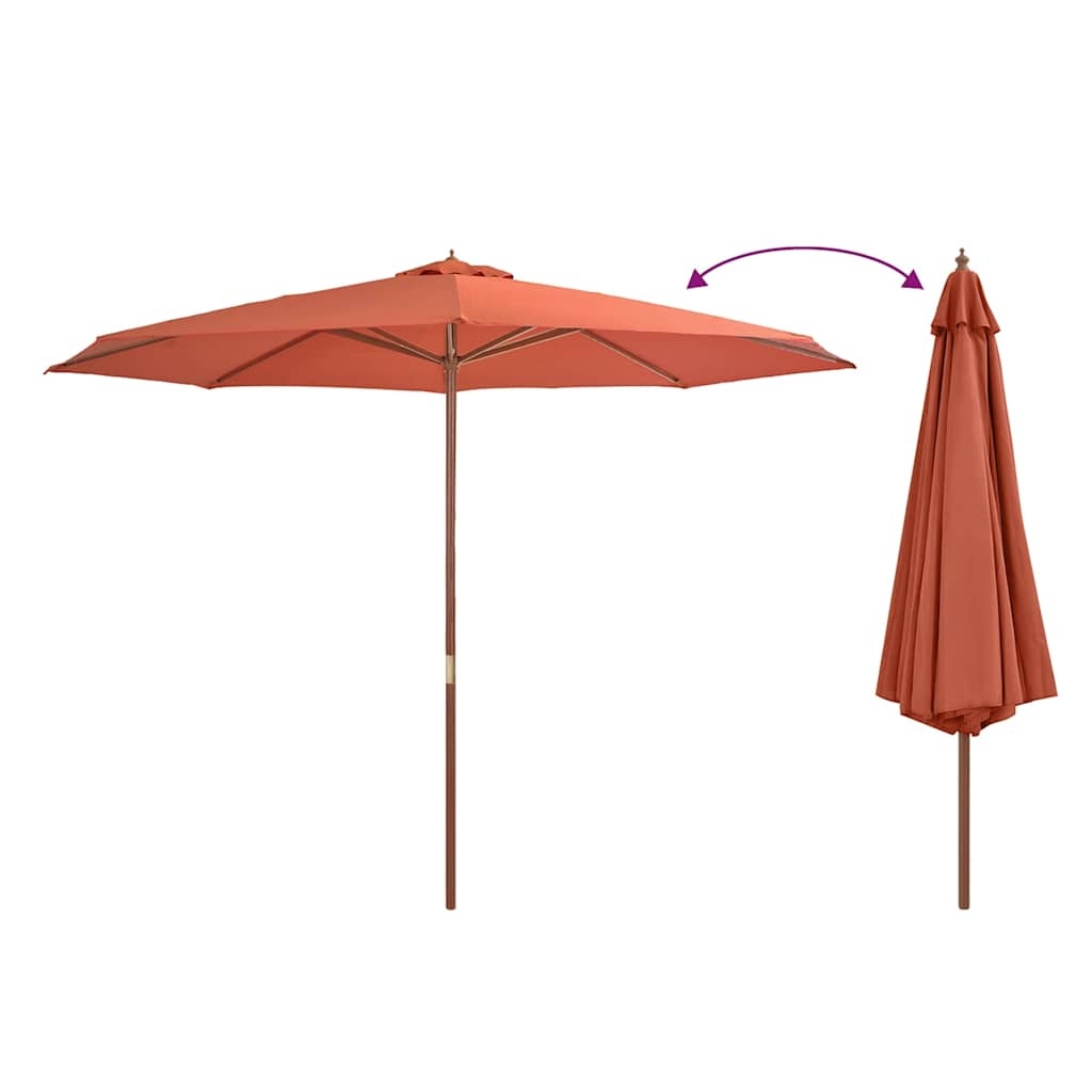 VidaXL Parasol met houten paal 350 cm terracottakleurig