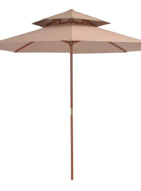 VidaXL Parasol dubbeldekker met houten paal 270 cm taupe