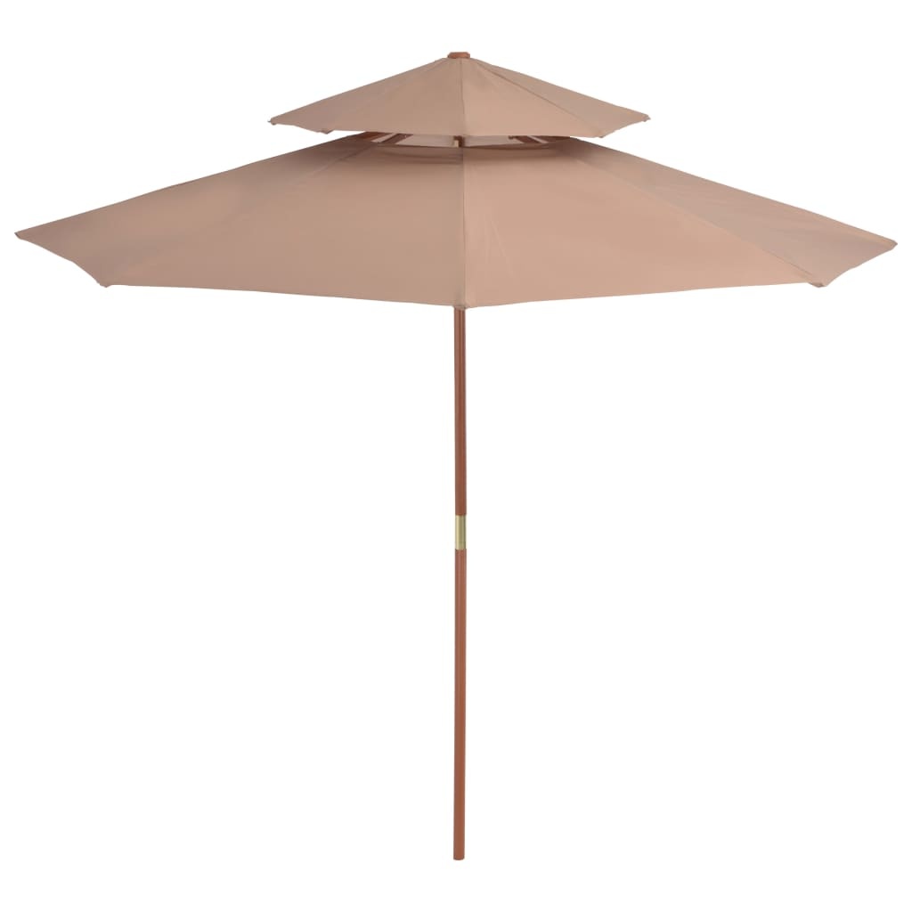 VidaXL Parasol dubbeldekker met houten paal 270 cm taupe