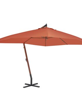 VidaXL Zweefparasol met houten paal 400x300 cm terracottakleurig