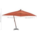 VidaXL Zweefparasol met houten paal 400x300 cm terracottakleurig
