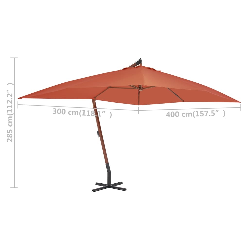 VidaXL Zweefparasol met houten paal 400x300 cm terracottakleurig