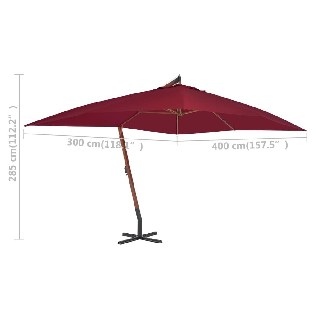 VidaXL Zweefparasol met houten paal 400x300 cm bordeauxrood