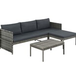 VidaXL 3-delige Loungeset met kussens poly rattan grijs