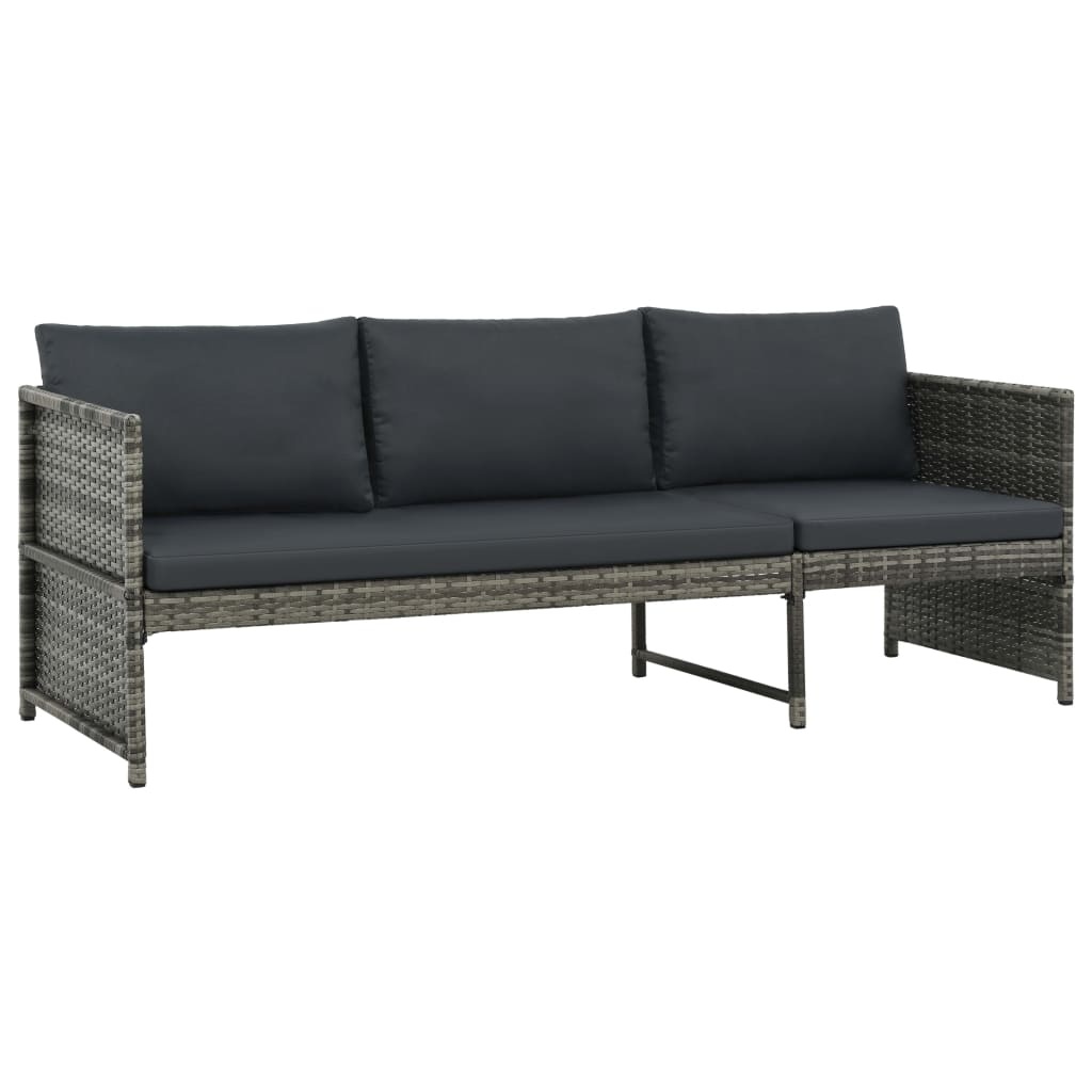 VidaXL 3-delige Loungeset met kussens poly rattan grijs