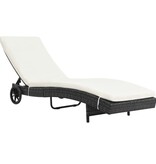 VidaXL Ligbed met wielen en kussen poly rattan zwart