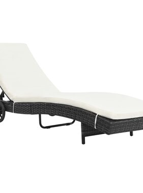VidaXL Ligbed met wielen en kussen poly rattan zwart