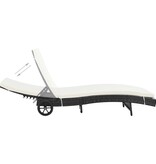 VidaXL Ligbed met wielen en kussen poly rattan zwart