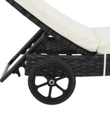 VidaXL Ligbed met wielen en kussen poly rattan zwart