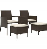 VidaXL Tuinbank met tafeltje en krukken tweezits poly rattan bruin