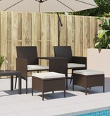 VidaXL Tuinbank met tafeltje en krukken tweezits poly rattan bruin