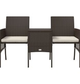 VidaXL Tuinbank met tafeltje en krukken tweezits poly rattan bruin