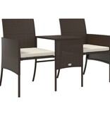 VidaXL Tuinbank met tafeltje en krukken tweezits poly rattan bruin