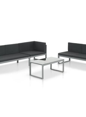 VidaXL 3-delige Loungeset met kussens aluminium zwart