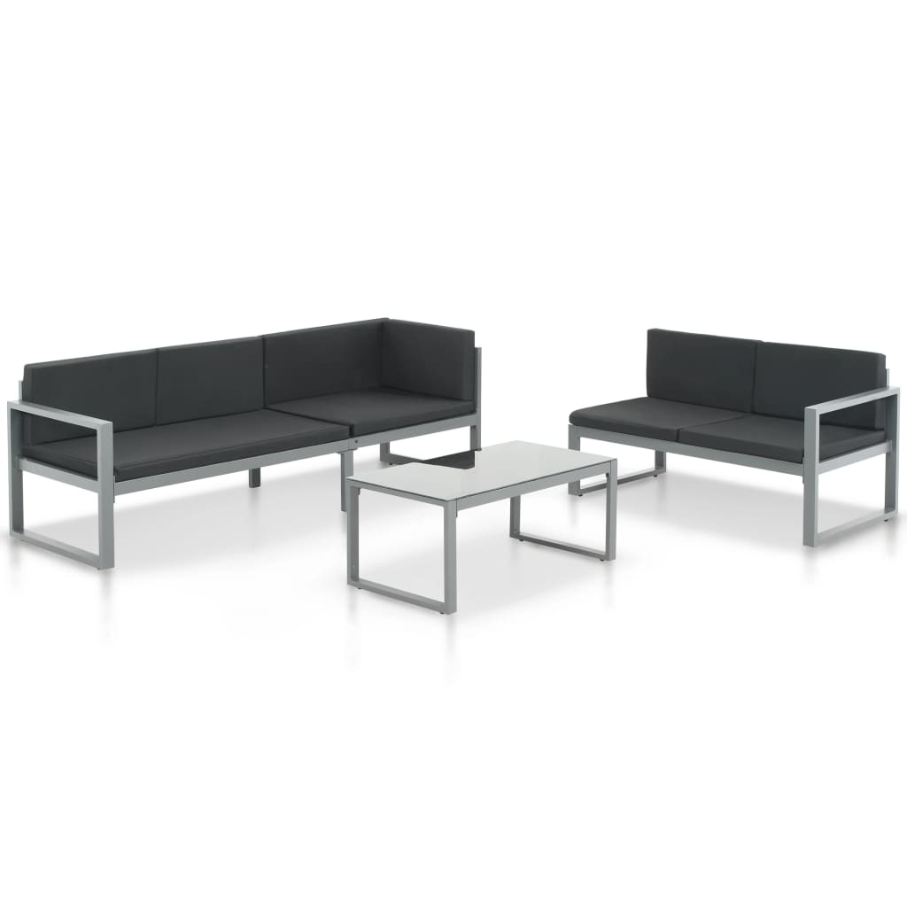 VidaXL 3-delige Loungeset met kussens aluminium zwart