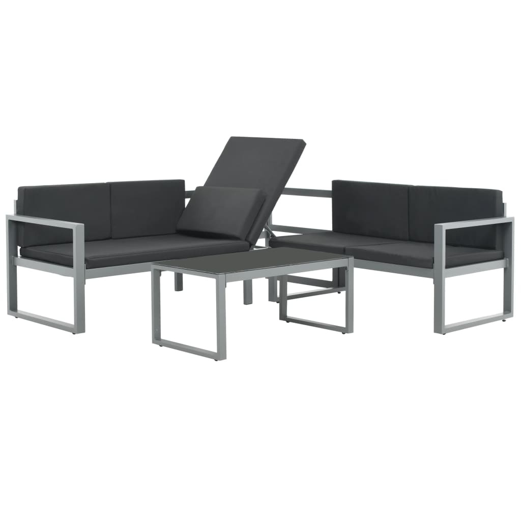 VidaXL 3-delige Loungeset met kussens aluminium zwart