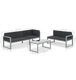 VidaXL 3-delige Loungeset met kussens aluminium zwart