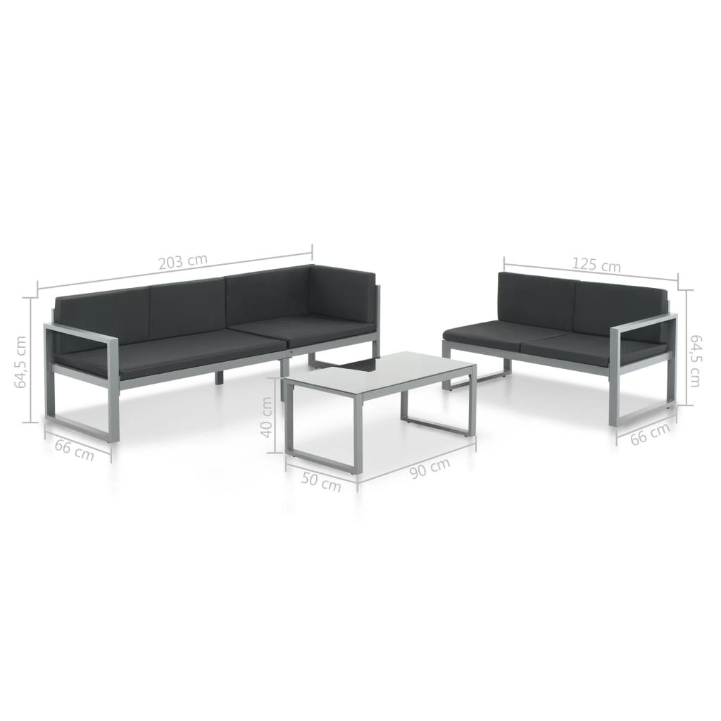 VidaXL 3-delige Loungeset met kussens aluminium zwart