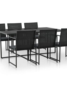 VidaXL 7-delige Tuinset met kussens poly rattan zwart