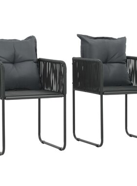 VidaXL Tuinstoelen 2 st met kussens poly rattan zwart