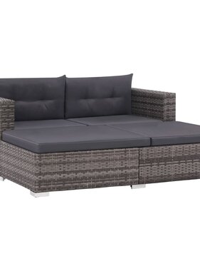 VidaXL 3-delige Loungeset met kussens poly rattan grijs
