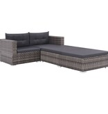 VidaXL 3-delige Loungeset met kussens poly rattan grijs