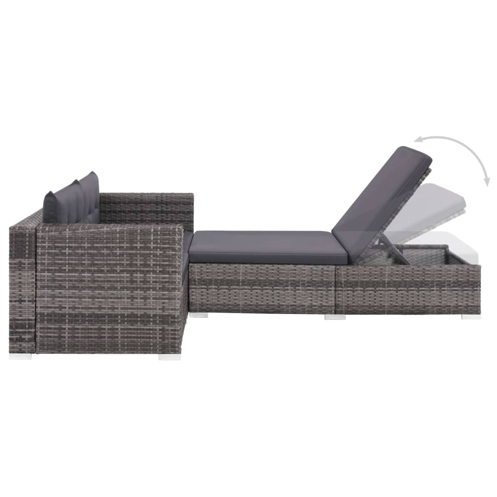 VidaXL 3-delige Loungeset met kussens poly rattan grijs