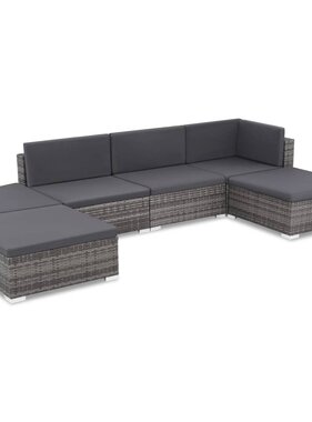VidaXL 6-delige Loungeset met kussens poly rattan grijs