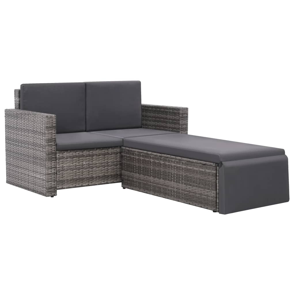 VidaXL 2-delige Loungeset met kussens poly rattan grijs