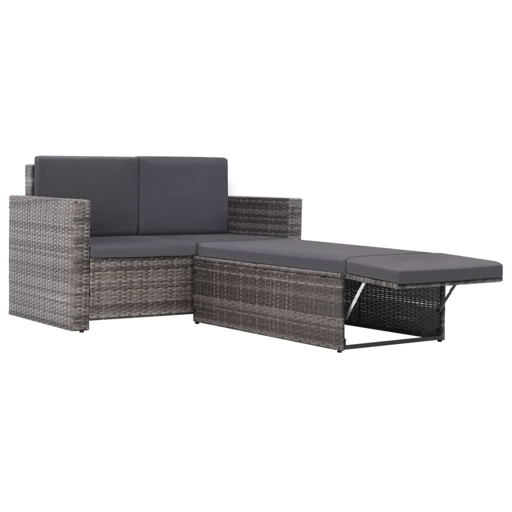 VidaXL 2-delige Loungeset met kussens poly rattan grijs