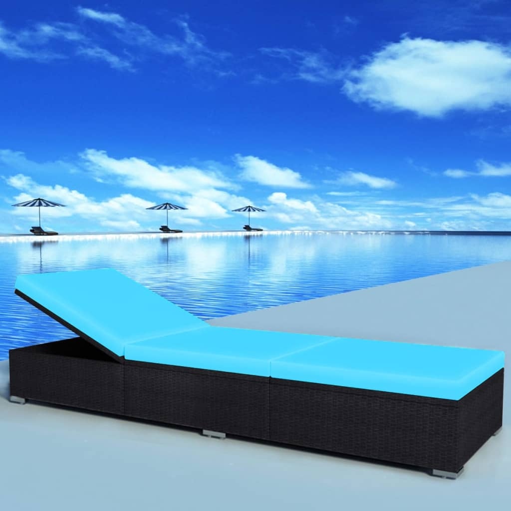 VidaXL Ligbed met kussen poly rattan zwart