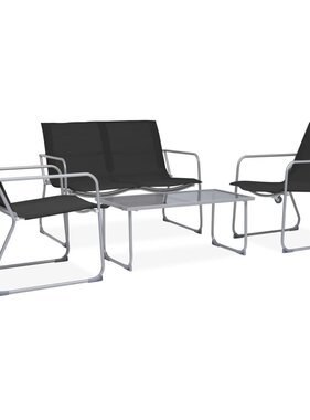 VidaXL 4-delige Loungeset stof en staal zwart